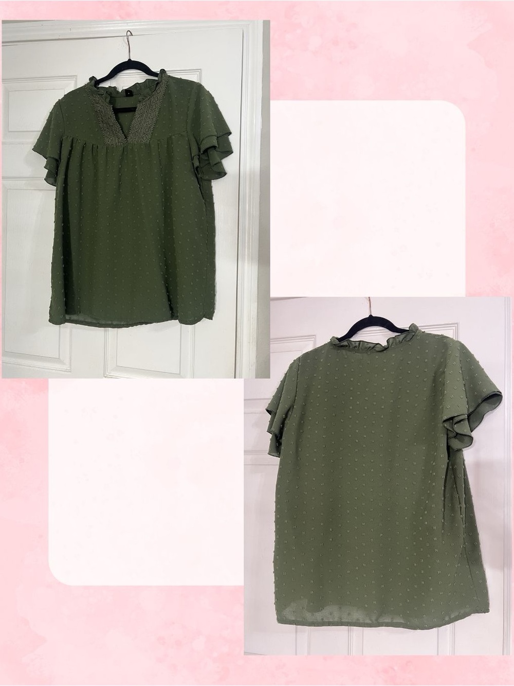 Ruffle V-Neck Olive Green Blouse
